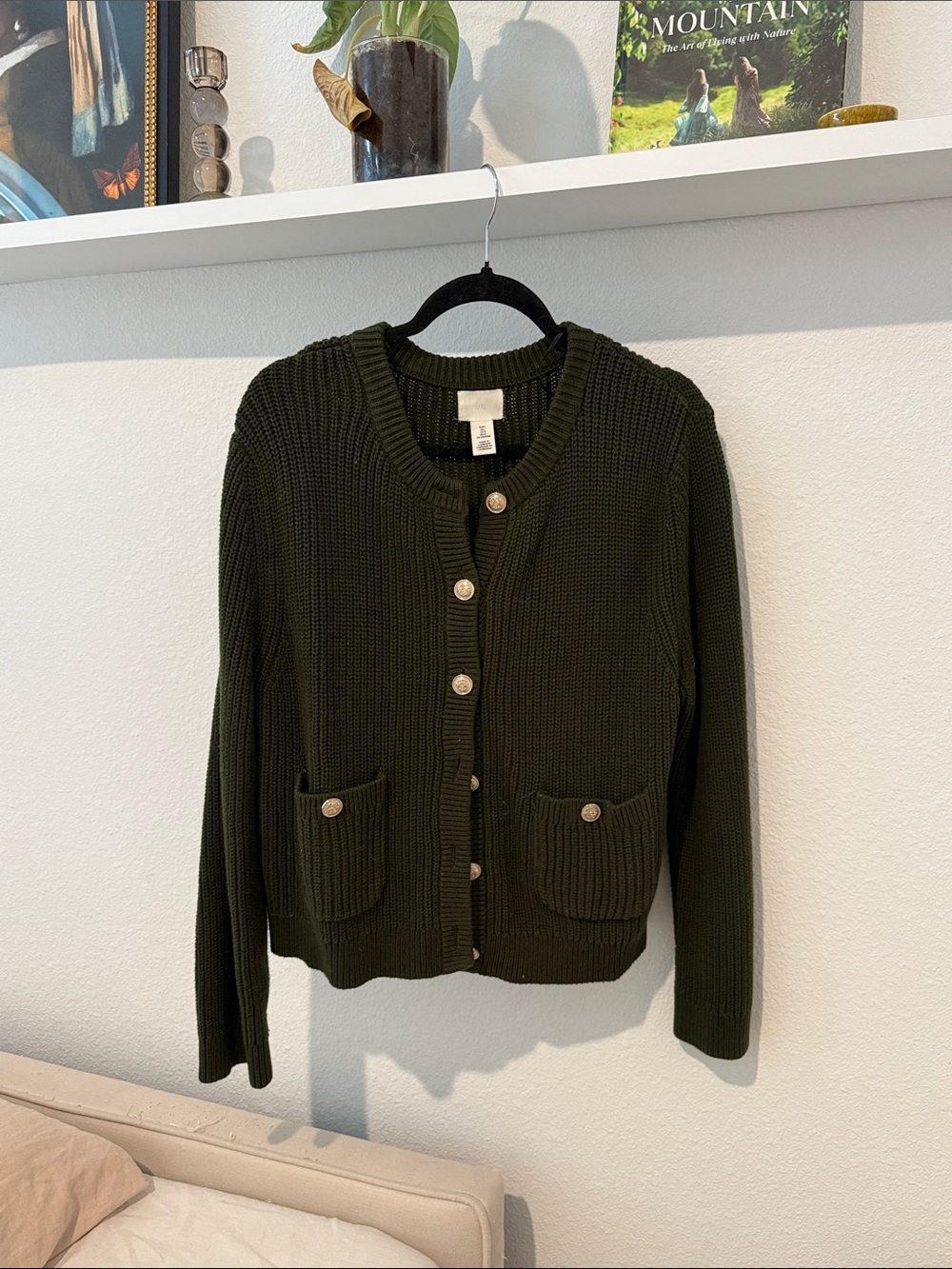 H&M Olive Green Button-Front Knit Cardigan